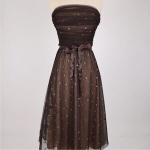 BCBG MAXAZRIA Y2K Brown Gold Tulle Strapless Dress Party Prom Cocktail Size M